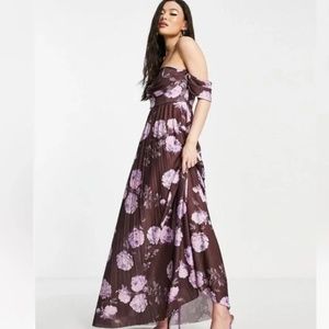 ASOS Women’s Brown Floral Print Strapless Maxi Dress